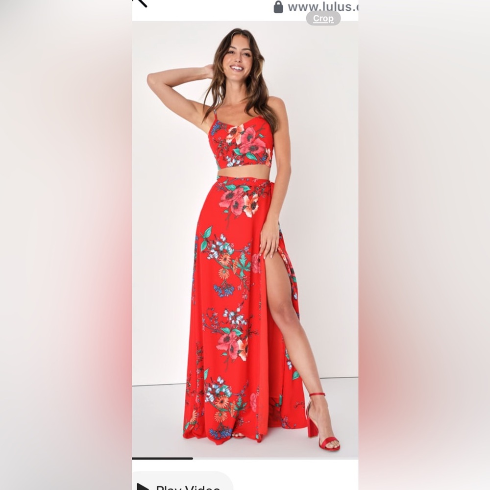 Bloom Red Floral Print Two-Piece Maxi Dress